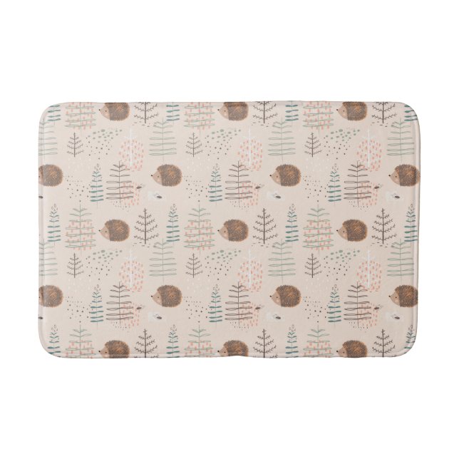 Cute Woodland Hedgehog Pattern Bath Mat (Front)