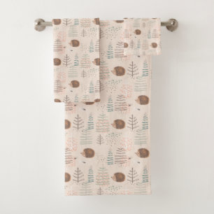 Cute Woodland Hedgehog Pattern Bath Towel Set