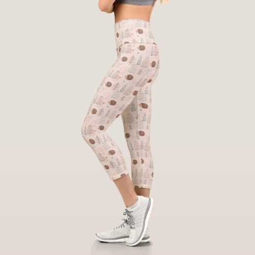 Cute Woodland Hedgehog Pattern Capri Leggings