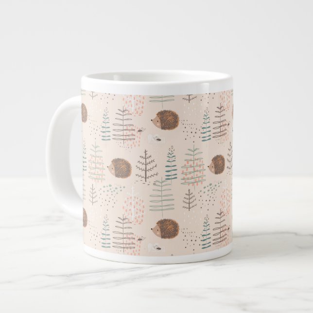 Cute Woodland Hedgehog Pattern Giant Coffee Mug (Front Left)