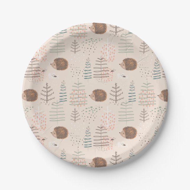 Cute Woodland Hedgehog Pattern Paper Plates (Front)
