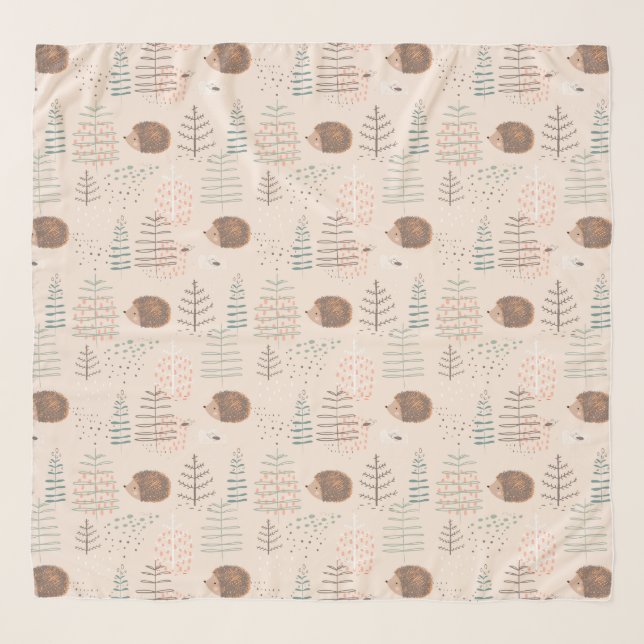 Cute Woodland Hedgehog Pattern Scarf (Front)