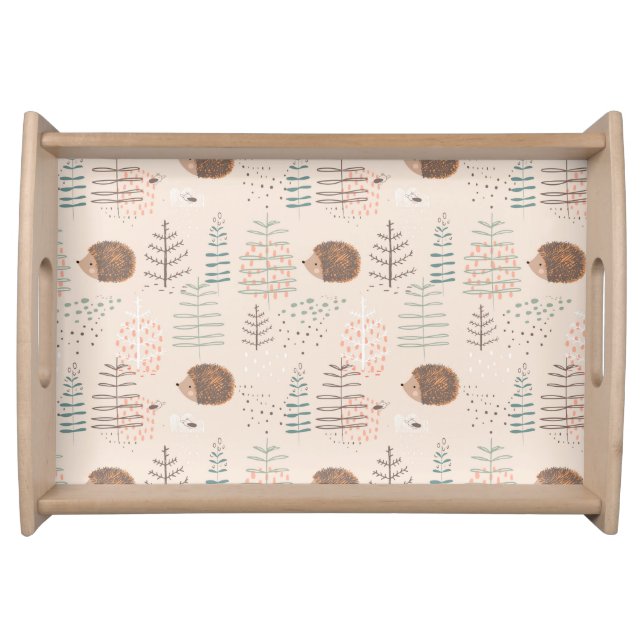 Cute Woodland Hedgehog Pattern Serving Tray (Front)