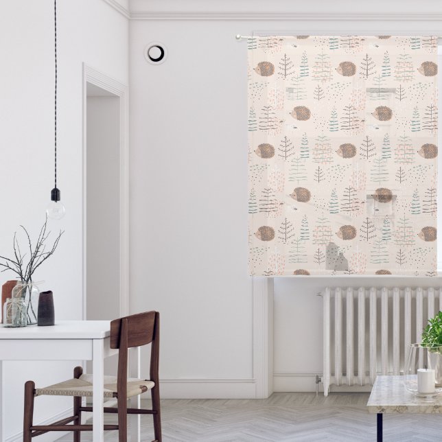Cute Woodland Hedgehog Pattern Sheer Curtains (Living Room)