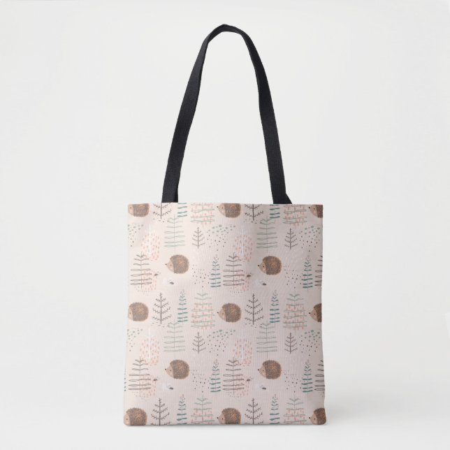 Cute Woodland Hedgehog Pattern Tote Bag (Front)