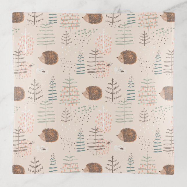 Cute Woodland Hedgehog Pattern Trinket Tray (Front)