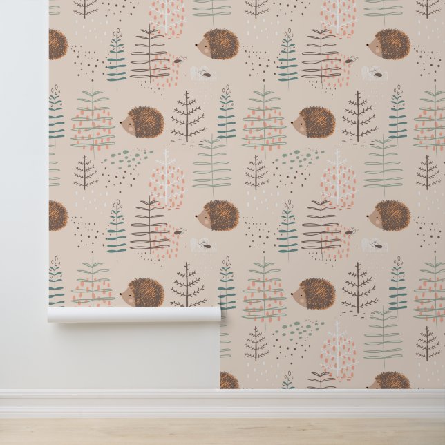 Cute Woodland Hedgehog Pattern Wallpaper (Application)
