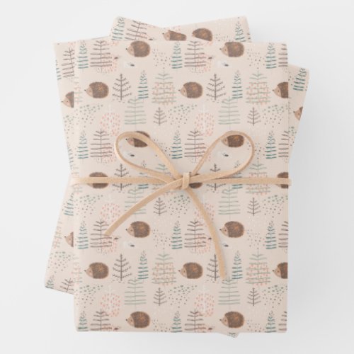 Cute Woodland Hedgehog Pattern Wrapping Paper Sheets