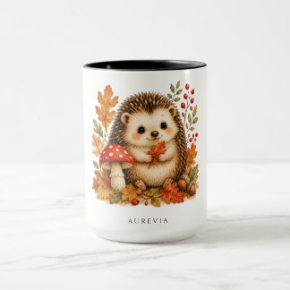 Cute Woodland Hedgehog Watercolor Mug with Autumn 