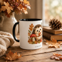 Cute Woodland Hedgehog Watercolor Mug with Autumn 