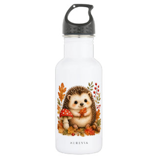 Cute Woodland Hedgehog Watercolor Mug with Autumn  Stainless Steel Water Bottle