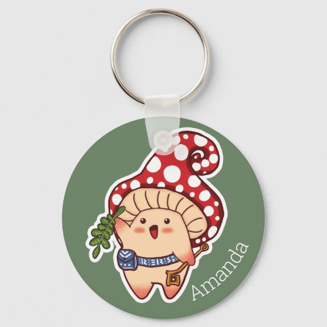 Cute Woodland Herbalist Mushroom Keychain (Front)
