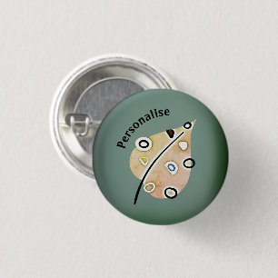 Cute Woodland Leaf Personalized Green Hat Button