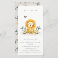 Cute Woodland Lion Foliage Baby Shower Invite