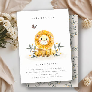 Cute Woodland Lion Foliage Baby Shower Invite