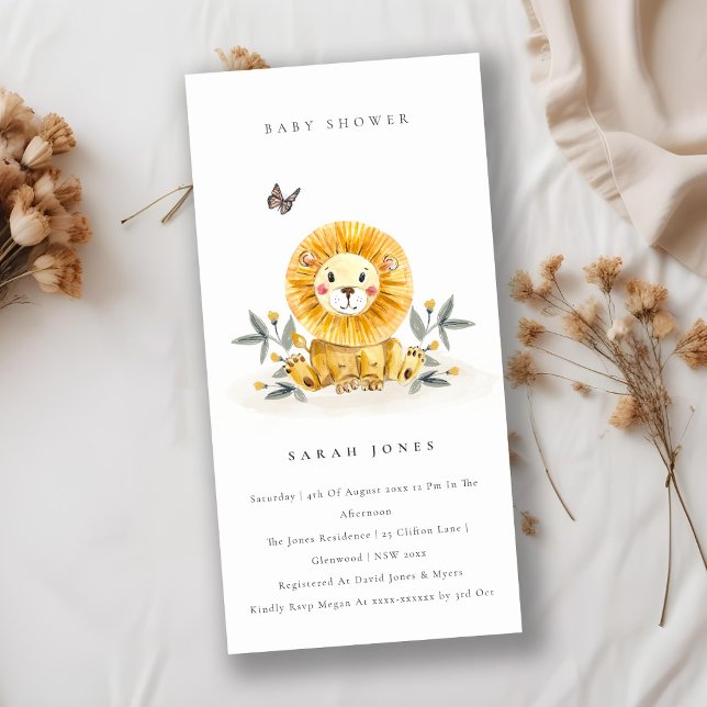 Cute Woodland Lion Foliage Baby Shower Invite (Creator Uploaded)