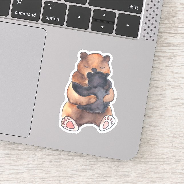Cute Woodland Mama Hugs Baby Bear Cub Sticker (Detail)