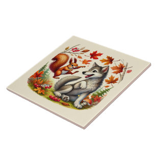 Cute woodland mixed animals ceramic tile