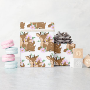 Cute woodland Mommy and baby deer tiled party Wrapping Paper