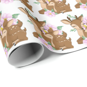 Cute woodland Mommy and baby deer tiled party Wrapping Paper
