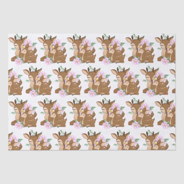 Cute woodland Mommy and baby girl deer party Tissue Paper (Front)