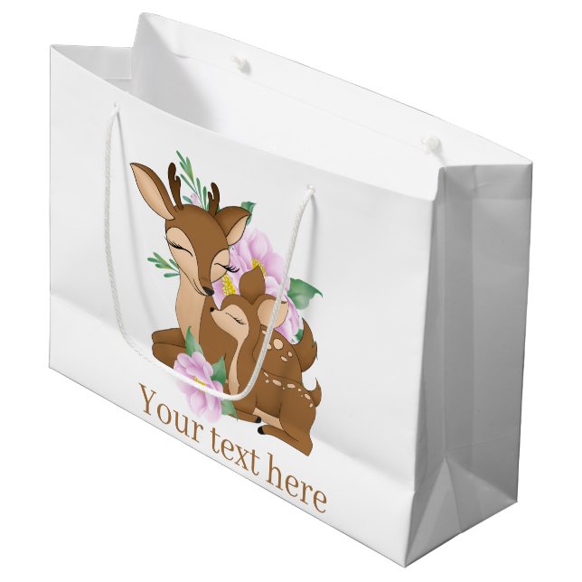Cute woodland Mommy baby girl deer party Large Gift Bag (Front Angled)