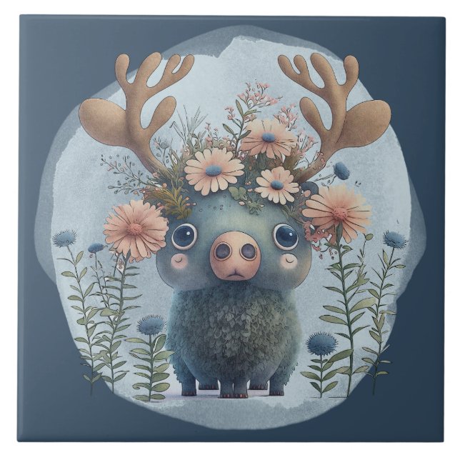 cute Woodland moose lovers Ceramic Tile (Front)
