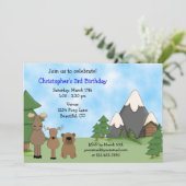 Cute Woodland Mountain Animals Boy's Birthday Invitation (Standing Front)