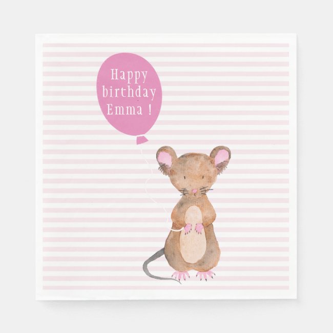 Cute Woodland Mouse Custom Birthday Paper Napkins