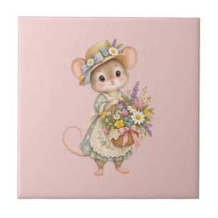 Cute Woodland Mouse – European Cottage Garden Illu Ceramic Tile