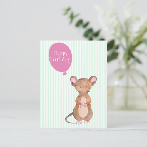 Cute Woodland Mouse _ Kids Birthday Invitation Postcard