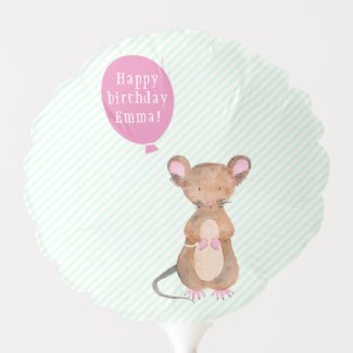 Cute Woodland Mouse Personalized Kids Birthday Balloon