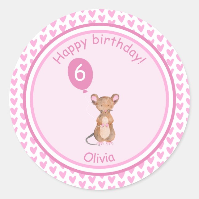 Cute Woodland Mouse - Personalized Kids Birthday Classic Round Sticker (Front)