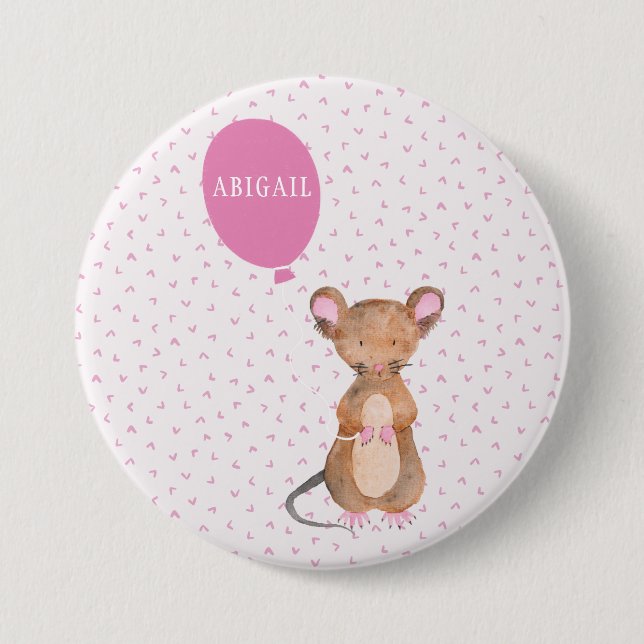 Cute Woodland Mouse Personalized Kids' Button (Front)