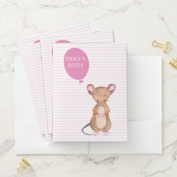 Cute woodland Mouse - Pink Striped Pocket Folder