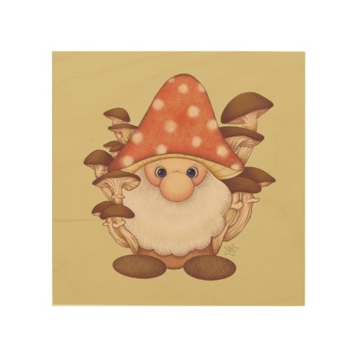Cute Woodland Mushroom Gnome Wood Wall Art