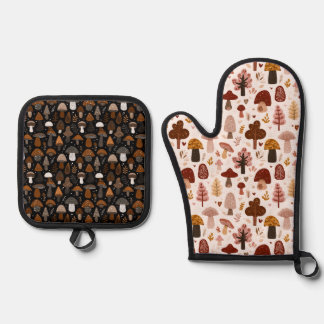 Cute Woodland Mushroom Pattern Hot Pot Holders Oven Mitt & Pot Holder Set