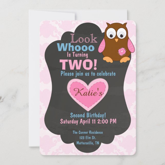 Cute Woodland Owl Birthday invitation (Front)