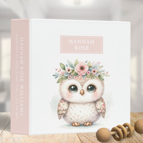 Cute Woodland Owl Floral Baby Photo Album 3 Ring Binder