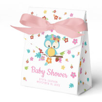Cute Woodland Owl & Flowers Baby Girl Baby Shower Favor Boxes