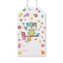 Cute Woodland Owl & Flowers Baby Girl Baby Shower Gift Tags