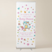 Cute Woodland Owl & Flowers Baby Girl Baby Shower Retractable Banner