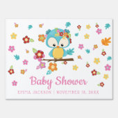 Cute Woodland Owl &amp; Flowers Baby Girl Baby Shower Sign | Zazzle