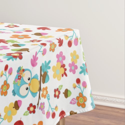 Cute Woodland Owl  Flowers Baby Girl Baby Shower Tablecloth