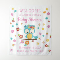 Cute Woodland Owl & Flowers Baby Girl Baby Shower Tapestry