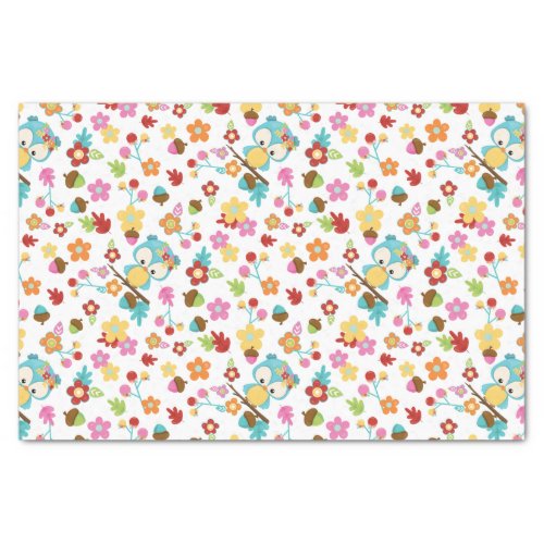 Cute Woodland Owl  Flowers Baby Girl Baby Shower Tissue Paper