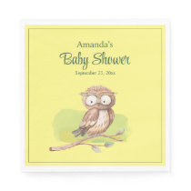 Cute Woodland Owl Tree Branch Baby Shower Napkins