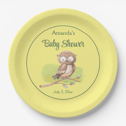 Cute Woodland Owl Tree Branch Baby Shower Paper Plates