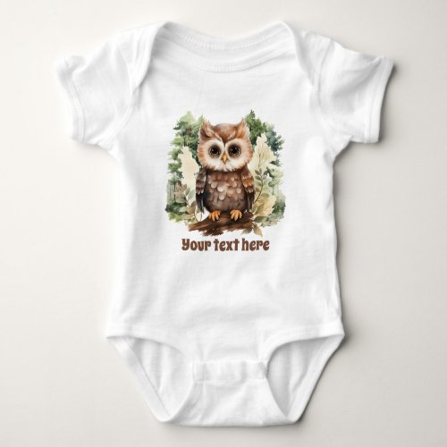 cute woodland owl unisex add text baby bodysuit