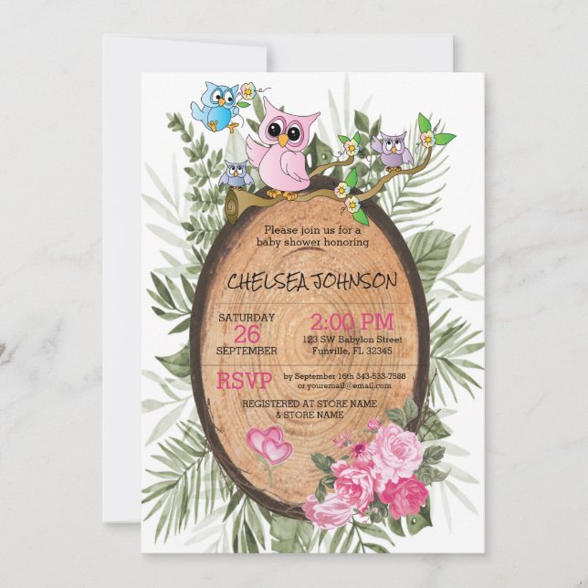Cute Woodland Owls Baby Shower  Invitation (Front)